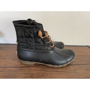 Sperry Saltwater Duck Boots Women’s Size 8 Black Leather Rubber Lace & Zip Up